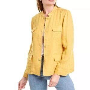 Eileen Fisher Yellow Linen Blend Button Front Jacket